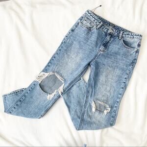 Nasty Gal redial ripped straight leg jeans high rise size 8 recycled crop denim